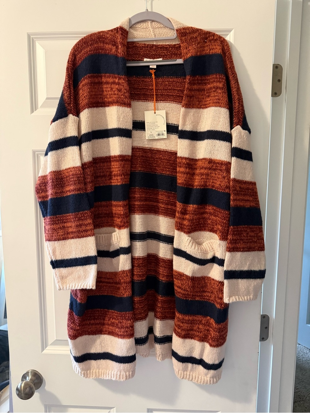Knox Rose Striped Open-Front Cardigan Sweater